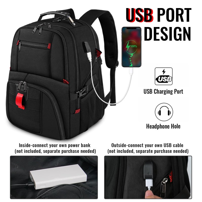 YOREPEK Travel Backpack  15.6 Inch Laptop Backpacks for Men Women  Water Resistant College Backpack Airline Approved Business Work Bag with USB Charging Port Fits 15.6 Inch Computers  Black - Image 3